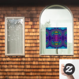 レインボーピーコックフラクタルスワールステンドグラスの外観 ウィンドウサイン