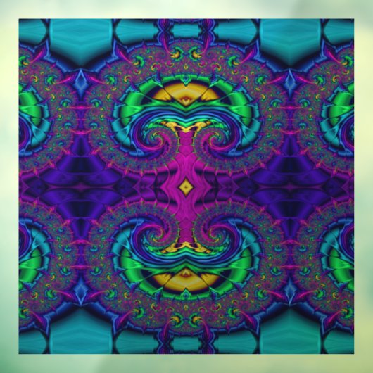 レインボーピーコックフラクタルスワールステンドグラスの外観 ウィンドウサイン (シート3)