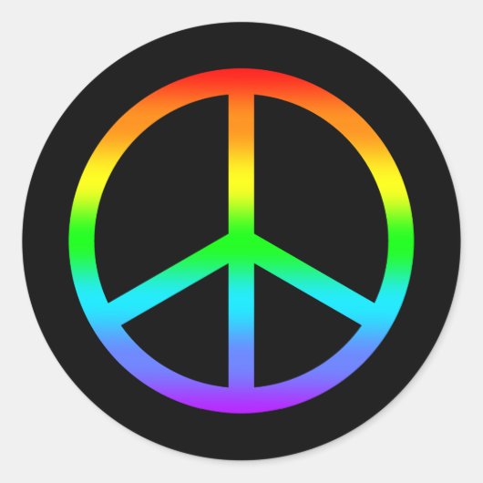 レインボーピースサインのシール ラウンドシール (正面)