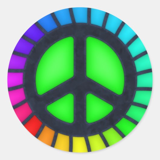 レインボーピースサインのシール ラウンドシール (正面)