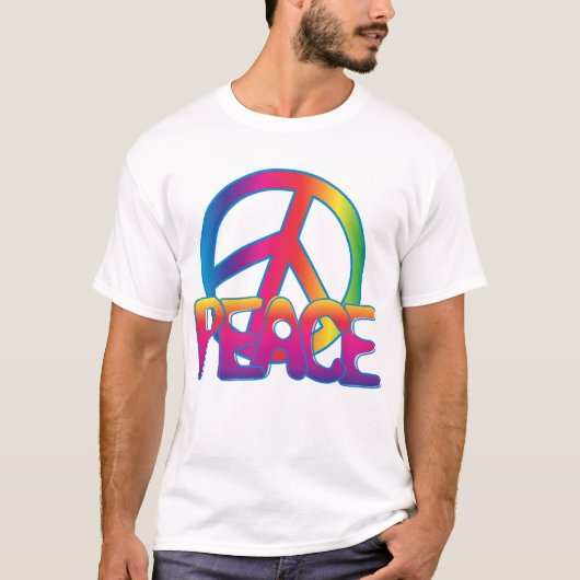 レインボーピースサイン レトロヒッピー Tシャツ (正面)