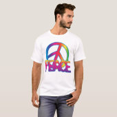 レインボーピースサイン レトロヒッピー Tシャツ (正面フル)