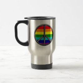 レインボーピースサインLGBTQプライドシンボルギフト トラベルマグ