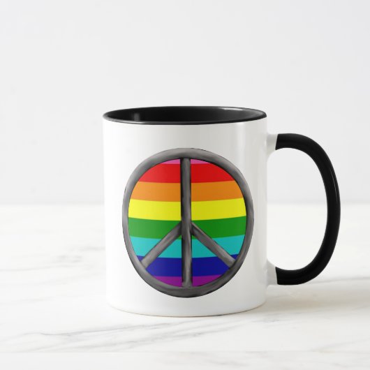 レインボーピースサインLGBTQプライドシンボルギフト マグカップ (右)