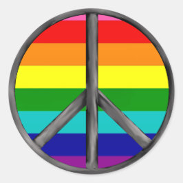 レインボーピースサインLGBTQプライドシンボル ラウンドシール