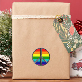 レインボーピースサインLGBTQプライドシンボル ラウンドシール