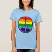 レインボーピースサインLGBTQプライドシンボル Tシャツ (正面)