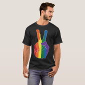 レインボーピースハンドLGBTゲイプライド月 Tシャツ (正面フル)