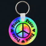 レインボーピース&ラブキーチェーン キーホルダー<br><div class="desc">平和と愛のキーチェーン – 平和のサインと虹のスパイラルの背景のハート。</div>