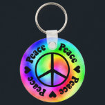 レインボーピース&ラブキーチェーン キーホルダー<br><div class="desc">平和と愛のキーチェーン – 平和のサインと虹のスパイラルの背景のハート。</div>