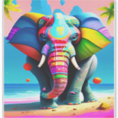 レインボーファンキーウよくはしゃぐ象プリント シール (正面)