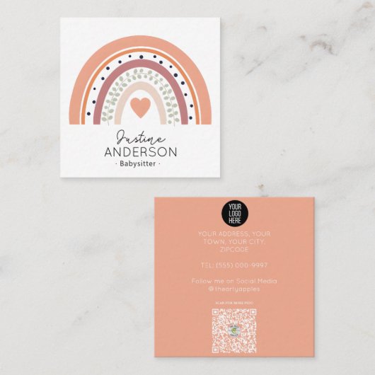 レインボーファンキースカンジハートレインボーベビーシッター スクエア名刺 (正面/裏面)