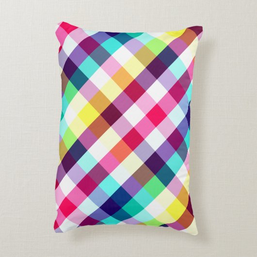 レインボーファンキー格子模様アクセント枕 アクセントクッション (裏面(縦))