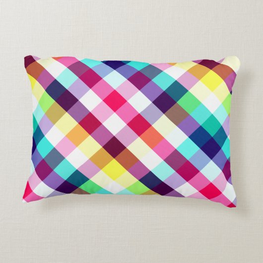 レインボーファンキー格子模様アクセント枕 アクセントクッション (裏面)