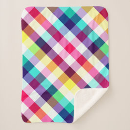 レインボーファンキー格子模様スモールシャーパブランケット シェルパブランケット