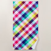 レインボーファンキー格子模様ビーチタオル ビーチタオル (正面)