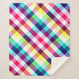 レインボーファンキー格子模様ミディアムシェルパブランケット シェルパブランケット