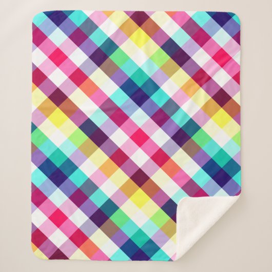 レインボーファンキー格子模様ミディアムシェルパブランケット シェルパブランケット (正面)
