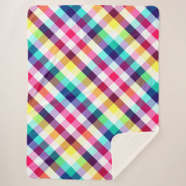 レインボーファンキー格子模様ラージシェルパブランケット シェルパブランケット