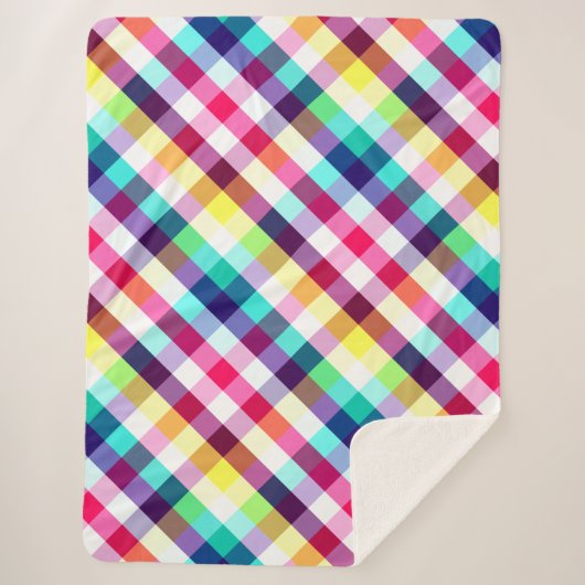 レインボーファンキー格子模様ラージシェルパブランケット シェルパブランケット (正面)