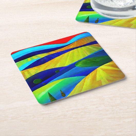 レインボーファンタジーヒルズランドスケープ スクエアペーパーコースター (アングル)