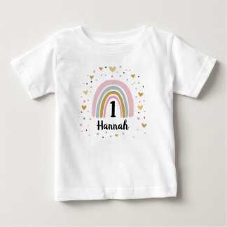 レインボーファーストバースデーベイビーシャツ 1歳 ベビーTシャツ