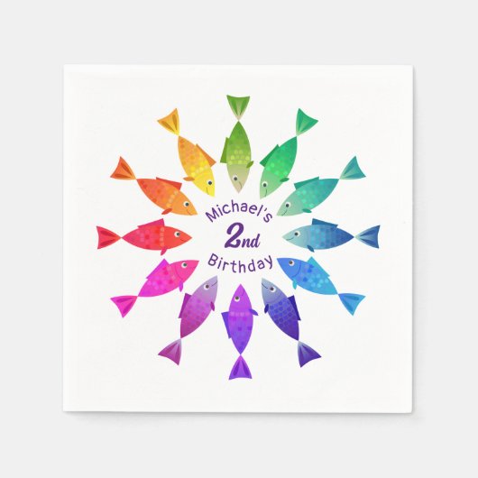 レインボーフィッシュ海かわいいカラフル スタンダードカクテルナプキン (正面)
