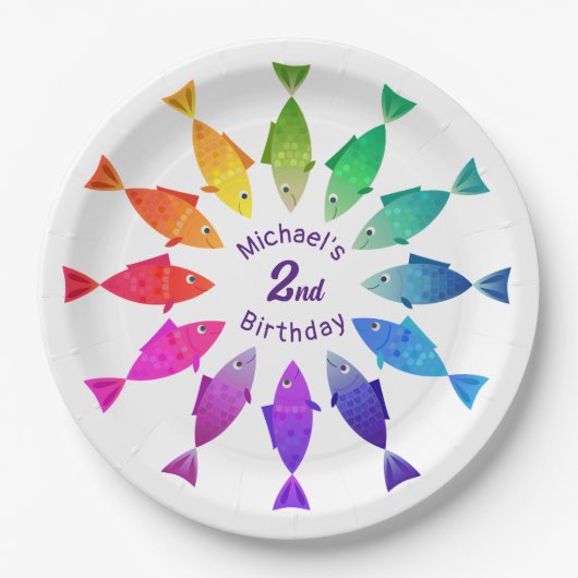 レインボーフィッシュ海かわいいカラフル ペーパープレート (正面)