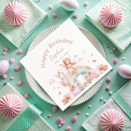 レインボーフェアリーガール魔法ティーポット誕生日 スタンダードカクテルナプキン