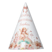 レインボーフェアリーガール魔法ティーポット誕生日 パーティーハット (正面)