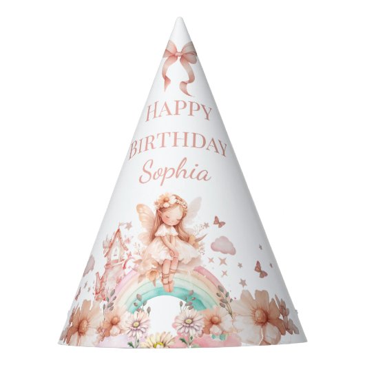 レインボーフェアリーガール魔法ティーポット誕生日 パーティーハット (正面)