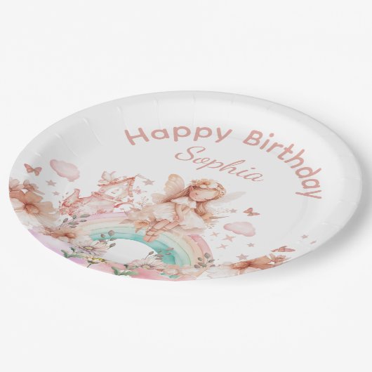 レインボーフェアリーガール魔法ティーポット誕生日 ペーパープレート (アングル)