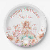 レインボーフェアリーガール魔法ティーポット誕生日 ペーパープレート (正面)