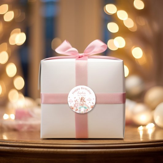 レインボーフェアリーガール魔法ティーポット誕生日 ラウンドシール