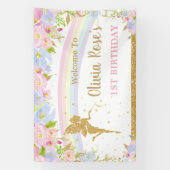 レインボーフェアリーピンクブルーフローラ誕生日背景 横断幕 (縦)