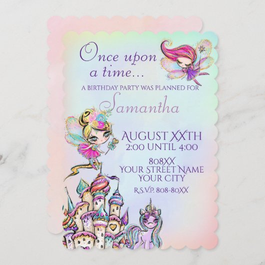 レインボーフェアリープリンセスとユニコーン 招待状 (正面/裏面)
