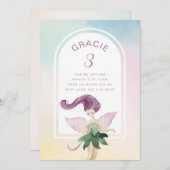 レインボーフェアリーボホアーチバースデーパーティーガール 招待状 (正面/裏面)