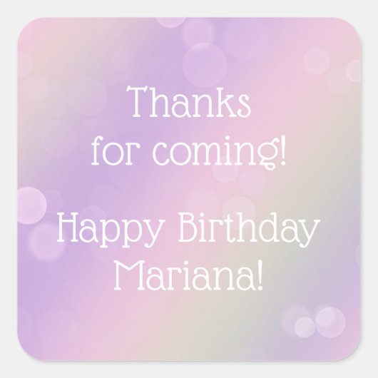 レインボーフェアリーライツガールバースデーパーティー スクエアシール (正面)