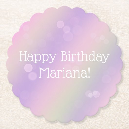 レインボーフェアリーライツガールバースデーパーティー ペーパーコースター (正面)