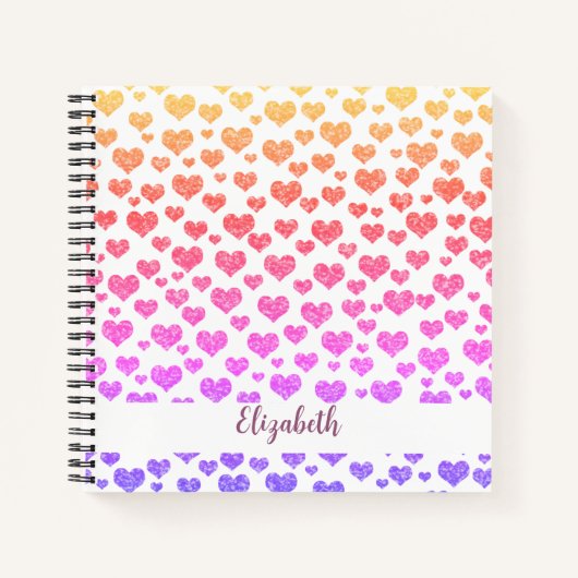 レインボーフェイクグリッターハートブライトカラフルカスタム ノートブック (正面)