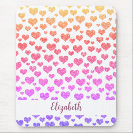 レインボーフェイクグリッターハートブライトカラフルカスタム マウスパッド