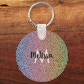 レインボーフェイクグリッターパターンイニシャル キーホルダー (正面)