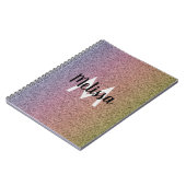 レインボーフェイクグリッターパターンイニシャル ノートブック (左側)