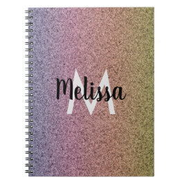 レインボーフェイクグリッターパターンイニシャル ノートブック