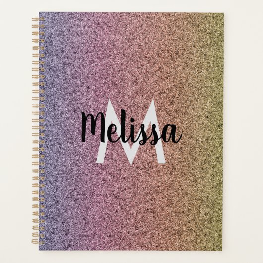 レインボーフェイクグリッターパターンイニシャル プランナー手帳 (正面)