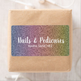 レインボーフェイクグリッターパターン爪、 ネイルヘアビジネス ラベル