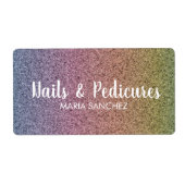 レインボーフェイクグリッターパターン爪、 ネイルヘアビジネス ラベル (正面)