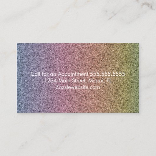 レインボーフェイクグリッターパターン爪、 ネイルヘアビジネス 名刺 (裏面)