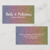 レインボーフェイクグリッターパターン爪、 ネイルヘアビジネス 名刺 (正面/裏面)