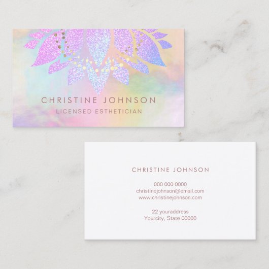 レインボーフェイクグリッターパープルロータス 名刺 (正面/裏面)